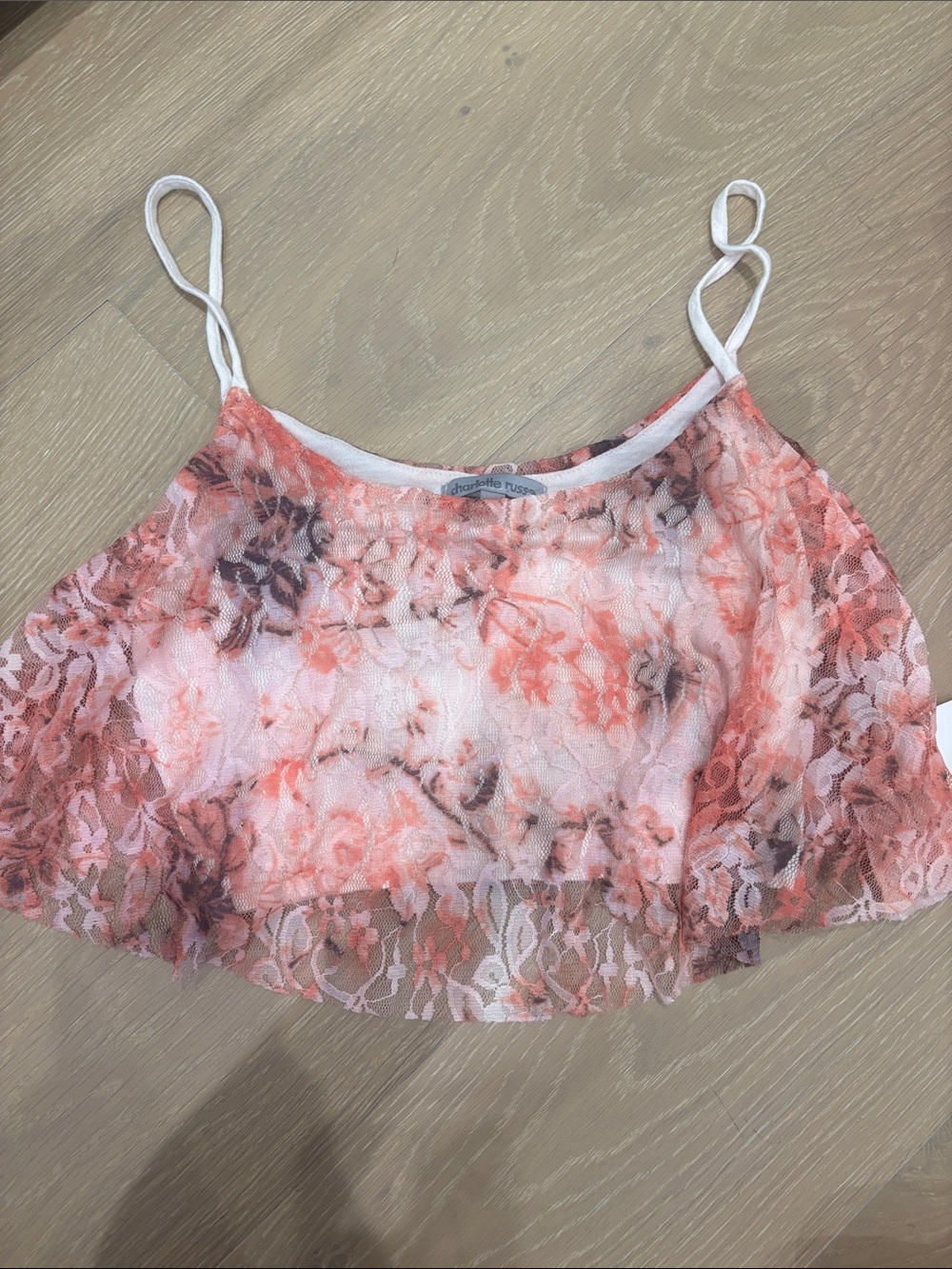 Coral Pink & Brown Floral Lace Cami